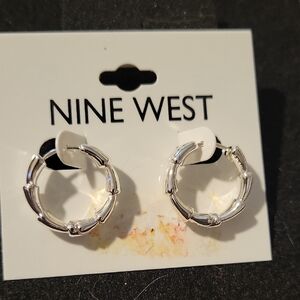 Nine West Shiny Silver Bamboo-Style Hoop Earrings
